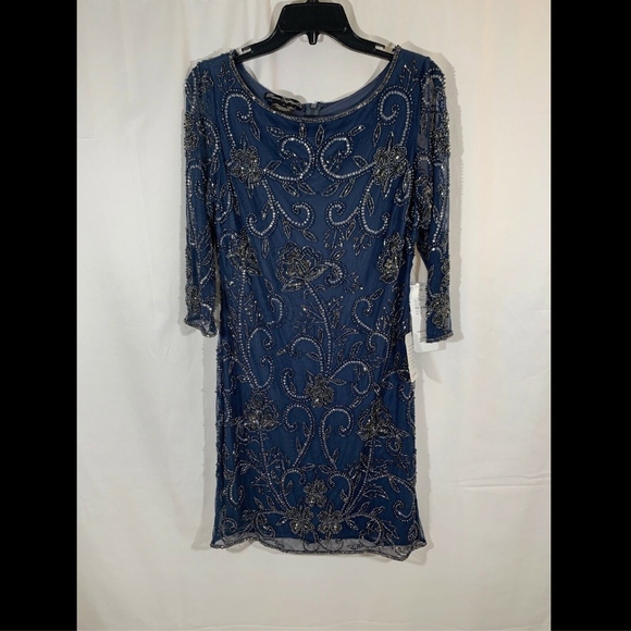 NWT $178 Pisarro Nights Embellished Mesh Sheath Dress in Blue [SZ‎ 6 ] - Picture 2 of 8